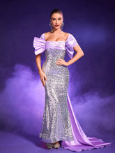 Candra Patchwork Bow Sequin Maxi Dress